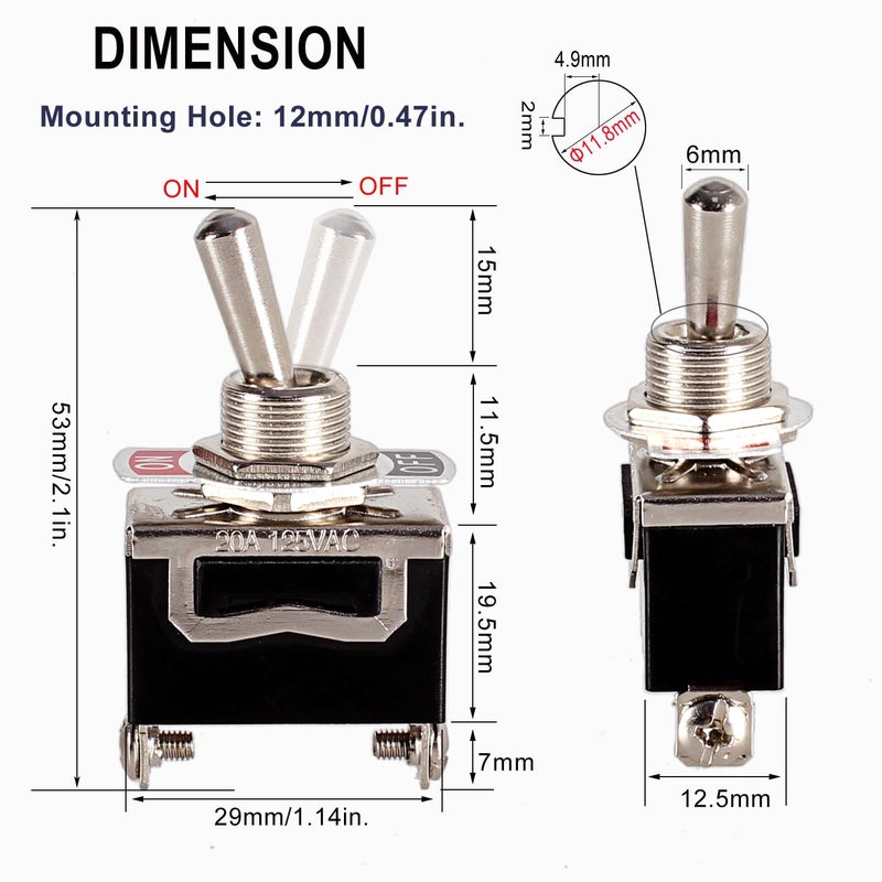 DMWD 5pcs Heavy Duty Rocker Toggle Switch 30A 12VDC / 20A 120VAC SPST 2Pin ON/Off Electric Pull Push Latching Switch Bakelite Housing with Waterproof Boot Cap for Car Boat Marine (Black) - Image 2